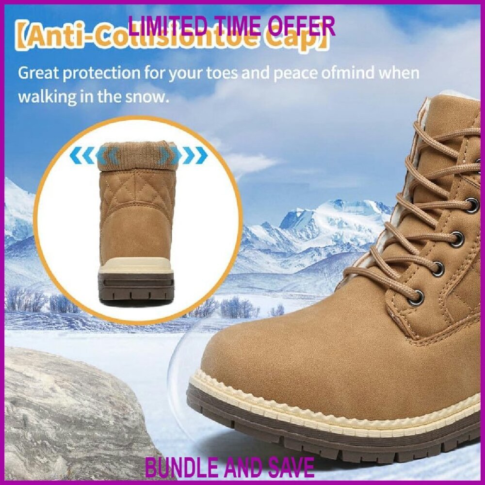 Women's Waterproof Winter Hiking Boots Fur Lined Ankle Booties Non-Slip - Picture 5 of 7